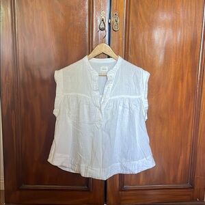 Wilfred White Boxy Blouse with Mandarin Collar
